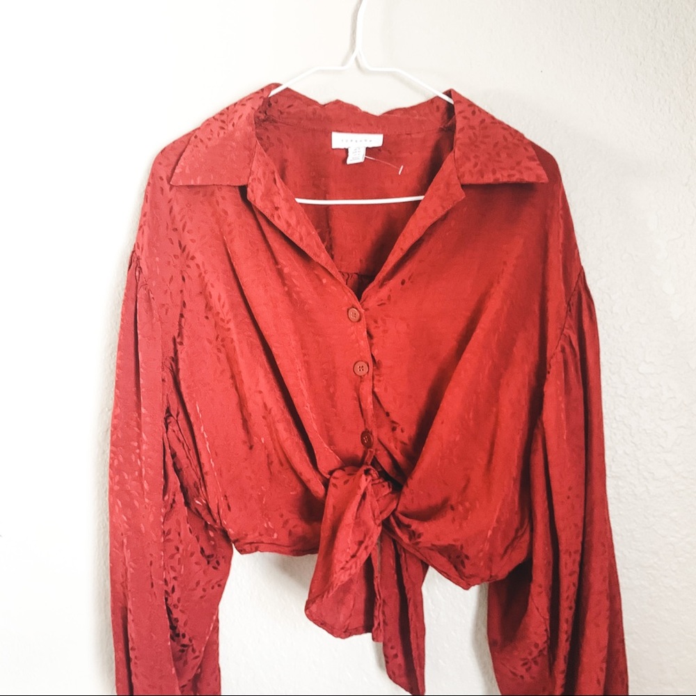 Embroidered Tie Front Top